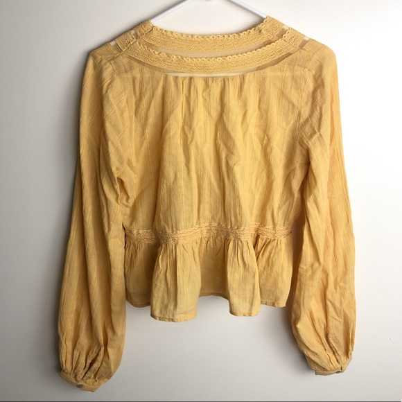 FREE PEOPLE Oberoi Yellow Lace Trim Tassel Blouse - Picture 9 of 11